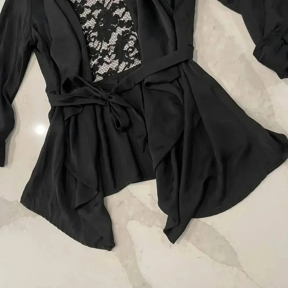 Spense NWT Black Lace 3/4 Sleeves Open Blouse Cardigan w/Front Tie Women’s Small - Picture 2 of 8